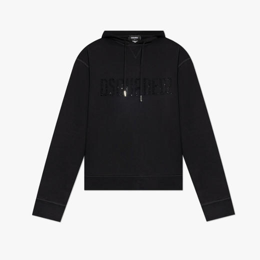 DSQUARED2 女士亮面字母徽标棉质连帽卫衣 黑色 S72GU0463 S25516 900 商品图0