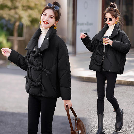 新款白鸭绒复古潮扭结盘扣短款羽绒服MJA358-1 商品图2