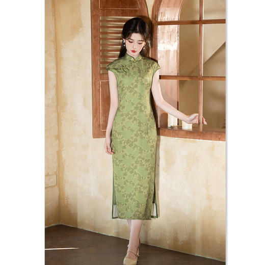 GX时尚年轻少女款长款连袖旗袍2025春新款改良新中式日常旗袍 商品图2