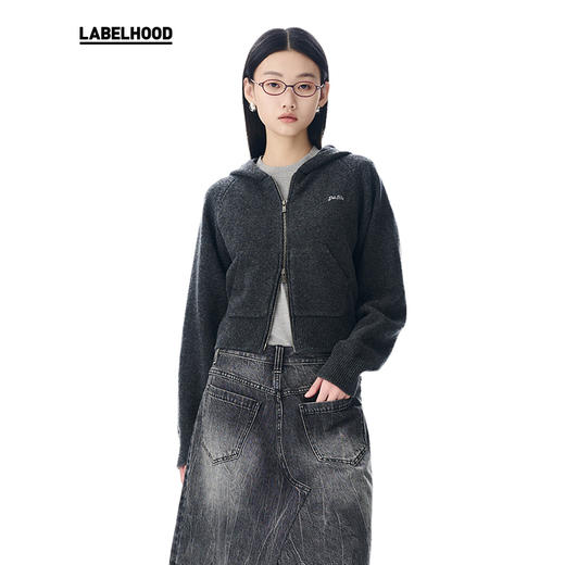 【对倒×LABELHOOD】联名款简约深灰色羊毛拉链卫衣 商品图0