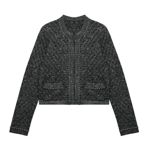 100%山羊绒小香风装饰圆领羊绒外套（黑白夹花、灰蓝夹花部分尺码预售10-15天发货） 商品图2