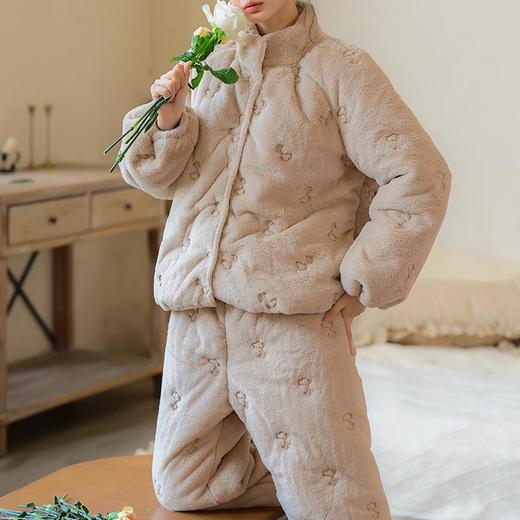 特厚三层夹棉睡衣秋冬法式新款套装冬毛兔貂开衫宽松可外穿家居服 商品图2