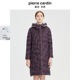 皮尔卡丹女装白鸭绒直筒简约通勤连帽中长款羽绒服P1489Y1403Z0