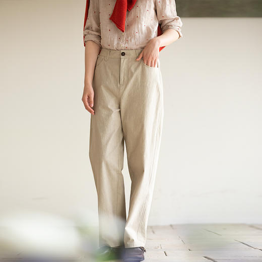 牧衣游原创 净色棉质裤子新款宽松舒适质朴纯棉百搭休闲裤 采香居 商品图0