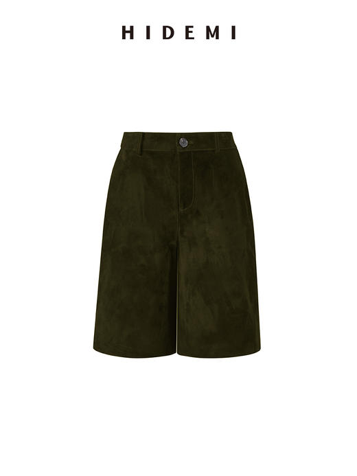 HIDEMI进口麂皮小男孩西裤中短裤极简绒面裤裙五分裤 黑色/墨绿色 商品图8