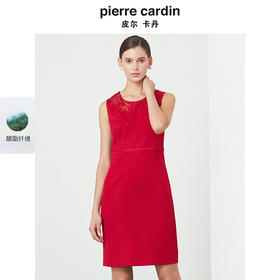 皮尔卡丹女春季新款红色无袖圆领连衣裙时尚一步裙P01DS07T0