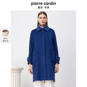 皮尔卡丹女装简约宝蓝色直筒通勤减龄气质大衣P3468C3972L0