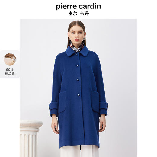 皮尔卡丹女装简约宝蓝色直筒通勤减龄气质大衣P3468C3972L0 商品图0