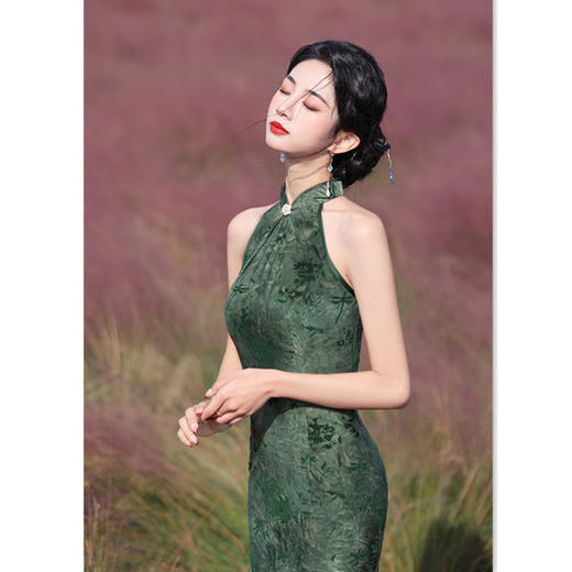 GX无袖露肩挂脖中长款旗袍2025春夏新款时尚改良新中式日常性感旗袍 商品图0