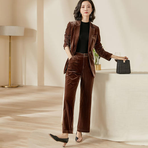 【丝绒套装】秋季气质优雅通勤百搭职业修身长袖西装时尚套装4520 商品图2