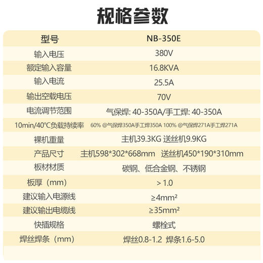 上海沪工NB-350E二保焊机380V工业级分体式有气无气保焊机手工焊，适配PANA-350焊枪。 商品图1