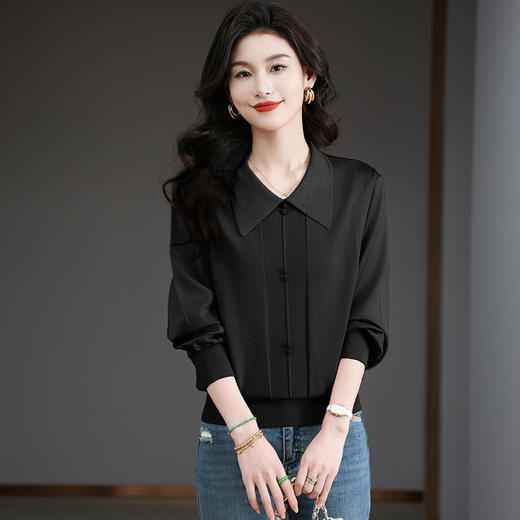 CC-BSM-737针织t恤女士娃娃翻领遮肚子显瘦上衣2025新款春秋打底衫 商品图3