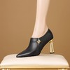 【预售5天】水钻黑色真皮单鞋女春秋季新款深口粗跟小皮鞋时尚尖头高跟鞋HY&H3491 商品缩略图2