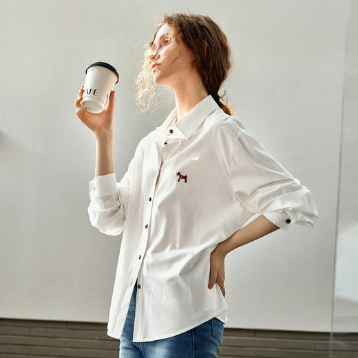 OLrain欧芮儿白色长袖衬衫女春季2025年新款休闲趣味绣花纽扣衬衣 商品图1