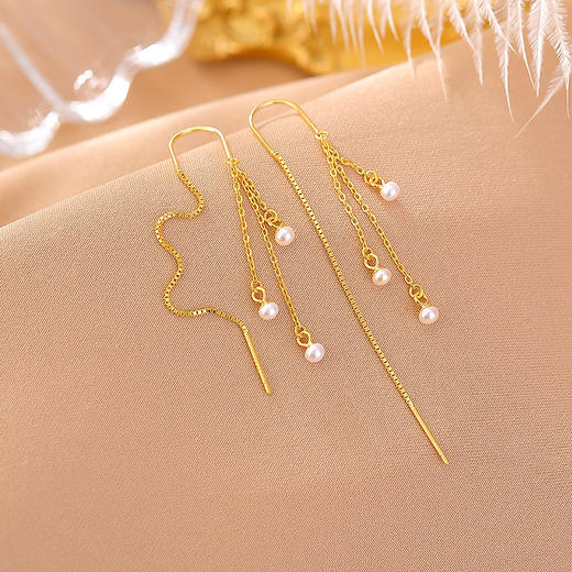 【漫天飞雪】S925银镀金珍珠流苏耳线【CW-EX00133】 商品图1