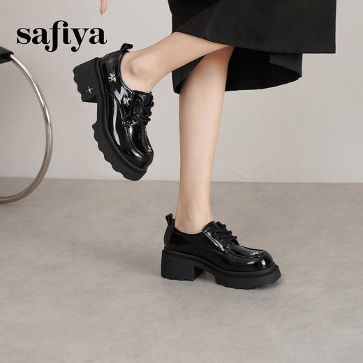 预售12天|Safiya/索菲娅2025酷圆头增高粗跟英伦风厚底系带JK乐福鞋SFD1112221 商品图4