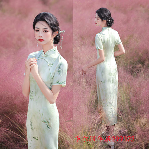 GX老上海复古中国风长款双襟短袖旗袍2025春夏新款素雅中式宴会旗袍 商品图1