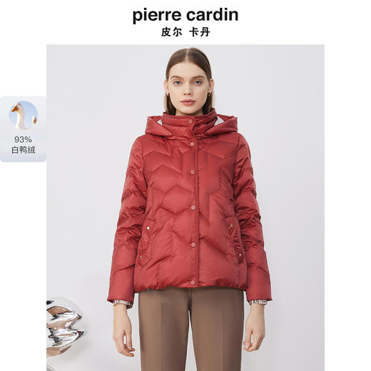 皮尔卡丹女装羽绒服简约保暖连帽通勤白鸭绒短款P3493Y3405O2 商品图0