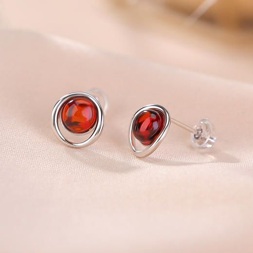 【晴颜】S925银血珀圆形铜钱耳钉【CW-ED03740】 商品图2