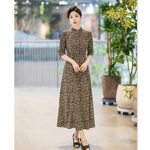 GX现代时尚改良新中式长款中袖旗袍大摆裙2025春新款日常旗袍 商品图2