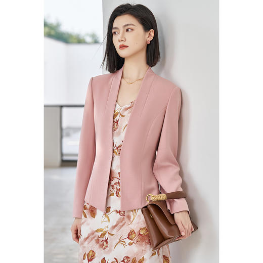 2026春季极简风时尚优雅大气通勤干练无领西装外套5336 商品图3