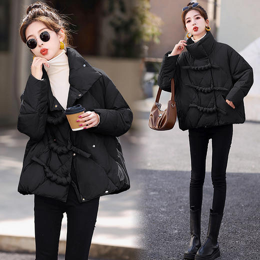 新款白鸭绒复古潮扭结盘扣短款羽绒服MJA358-1 商品图4