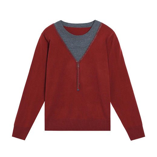 CC-BSM-718假两件针织衫t恤女士遮肚显瘦上衣2025新款春秋拼色打底 商品图4