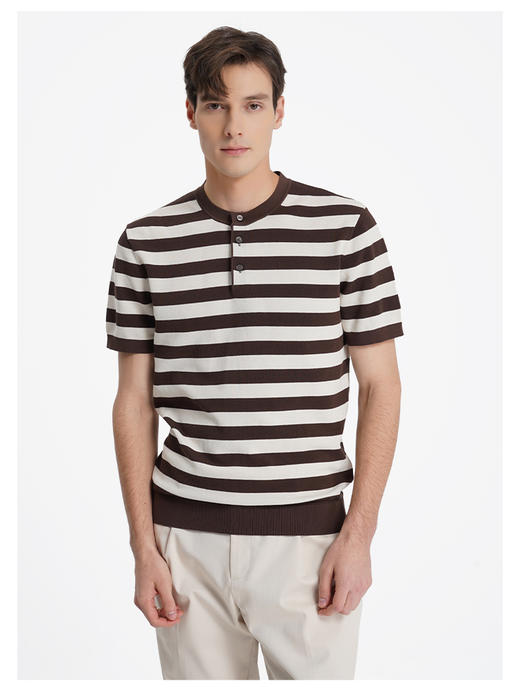 callisto松弛系列咖色条纹棉混纺T恤 商品图2