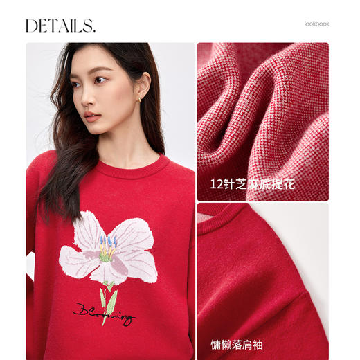 【内购】艺术花卉芝麻底提花刺绣花朵宽松保暖厚28支安迪绒毛衣-W51E58938 商品图3