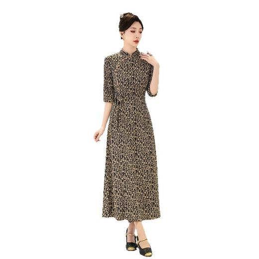 GX现代时尚改良新中式长款中袖旗袍大摆裙2025春新款日常旗袍 商品图4