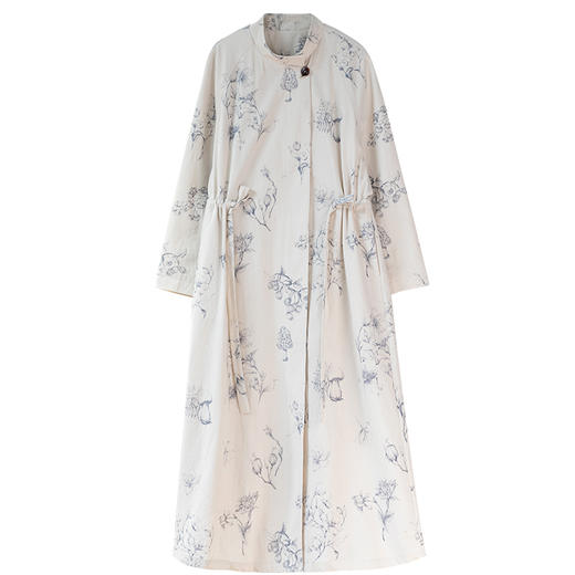 牧衣游原创 印花棉质风衣女新款设计感文艺质朴宽松长外套 山行 商品图4