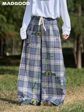 马得工地/ MDGDCK251013/百搭趣味满印涂鸦撞色格子裤