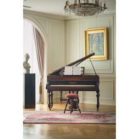 独角鹿西洋古董 19世纪英国著名钢琴品牌John Broadwood & Sons签名出品繁花乐器主题细木镶嵌装饰三角钢琴