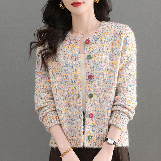 CC-103-A990小个子针织外套女士2025春秋装新款洋气花纱短款毛衣开衫外搭上衣 商品图3