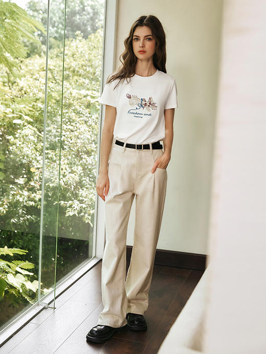 OLrain欧芮儿白色短袖T恤女春季2025年新款宽松趣味休闲刺绣上衣 商品图1