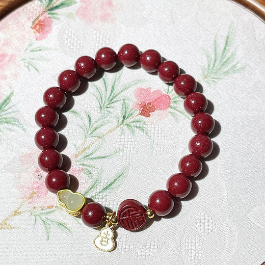 【2025朱砂】和田玉吉祥葫芦朱砂手串8mm 商品图2