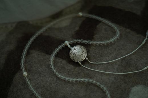 磨砂白水晶珍珠银凤凰吊坠念珠 商品图1