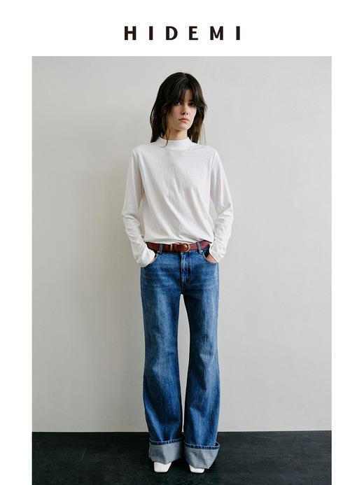 HIDEMI 极简小圆领天然棉百搭款t恤 长袖/短袖 白色/黑色 商品图7