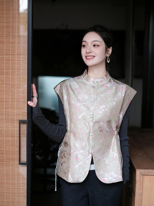 盛唐牡丹 |宋锦海棠纹对襟马甲 商品图1