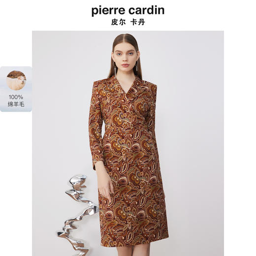 皮尔卡丹女装连衣裙秋冬法式复古印花通勤羊毛裙子P3428E3975K3 商品图0