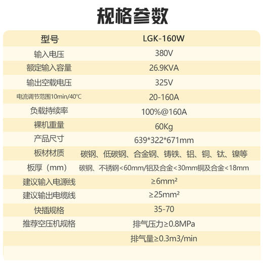 上海沪工 LGK160W 等离子切割机380v工业级大功率宽电压不锈钢合金碳钢切割机，适配P80-140切割枪。 商品图1