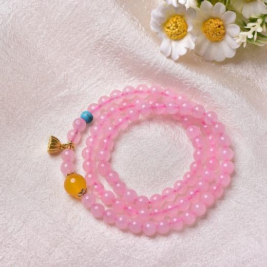 珩钻 天然芙蓉石粉晶莲蓬多圈手串6mm  天然粉水晶手链粉色芙蓉石玛瑙石转运珠新中式手链带证书 商品图4