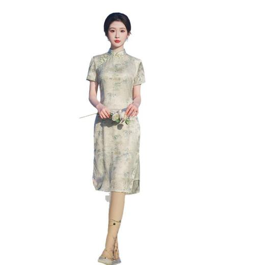 GX老上海复古中式绸缎提花短袖旗袍2025春夏新款民国女士中长款旗袍 商品图4