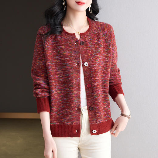CC-tbrk-6951春秋花纱羊毛针织衫女开衫大码宽松休闲减龄毛衣外套短款外搭 商品图3