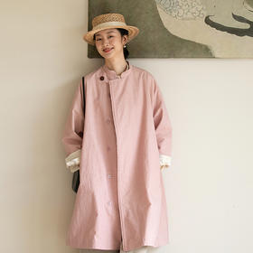 牧衣游原创 棉质净色风衣女新款减龄粉色文艺宽松外套中长款 浅舟