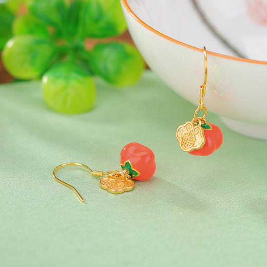 【柿柿如意】S925银镀金珐琅福牌可爱耳饰【CW-EG02157】 商品图2