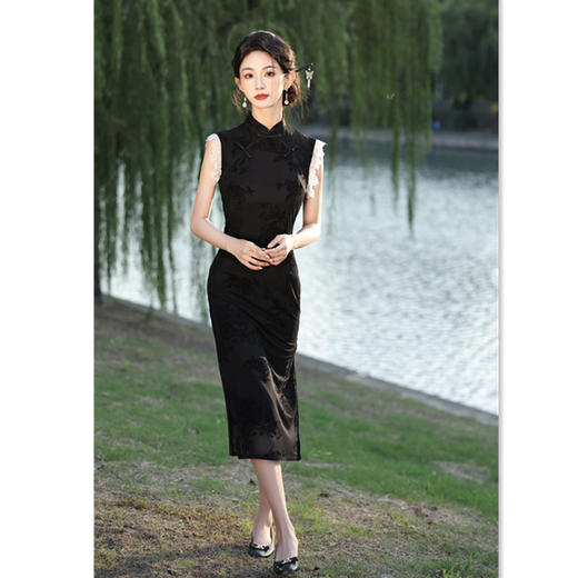 GX网纱提花时尚改良年轻少女款中长款无袖旗袍2025春夏新款日常旗袍 商品图2