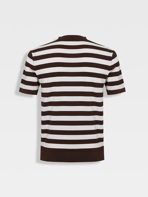 callisto松弛系列咖色条纹棉混纺T恤 商品图1