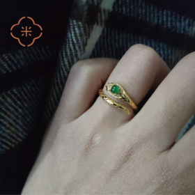 S925银天然危地马拉翡翠灵蛇戒指 新年转运戒指