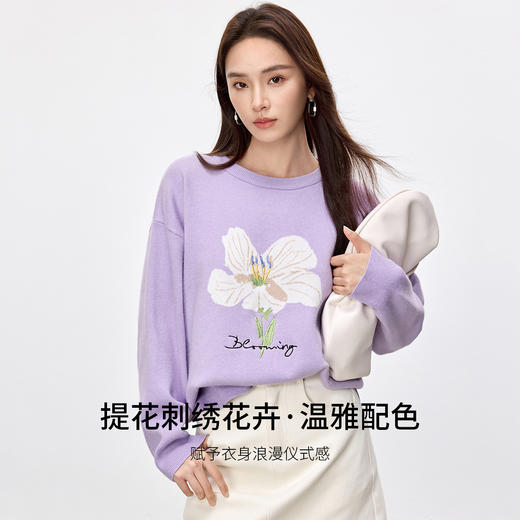 【内购】艺术花卉芝麻底提花刺绣花朵宽松保暖厚28支安迪绒毛衣-W51E58938 商品图1